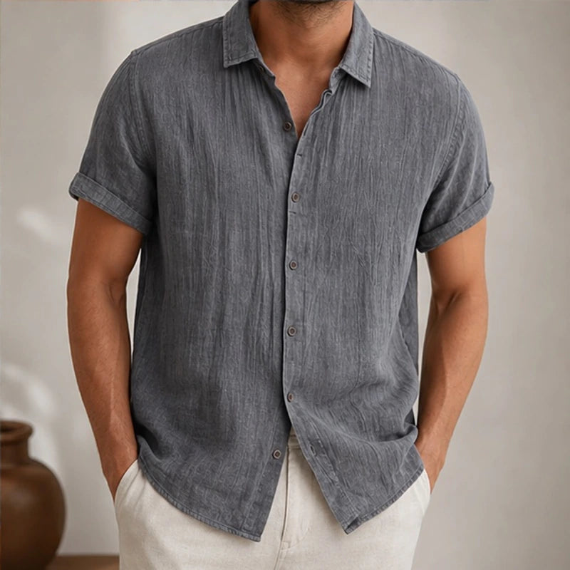 Esmond Short-Sleeve Linen Shirt - Gray - cotton linen blend - Brondals - Image 4