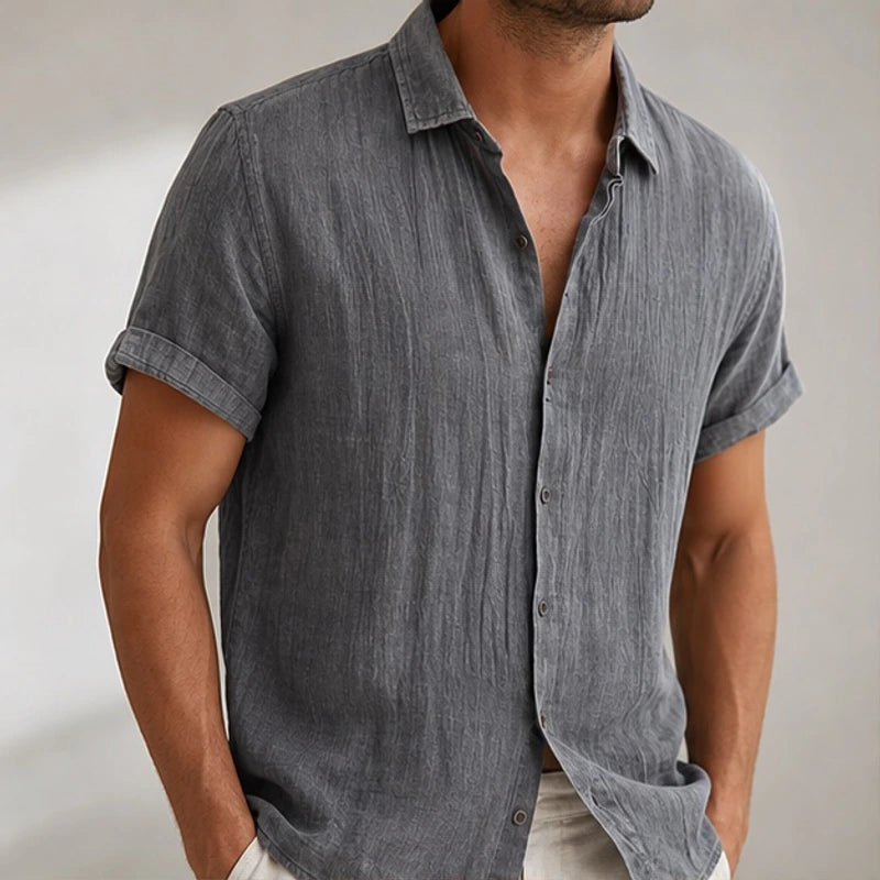 Esmond Short-Sleeve Linen Shirt - Gray - men's shirt - Brondals - Image 2