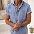 Esmond Short-Sleeve Linen Shirt - Blue - linen shirt - Brondals - Image 3