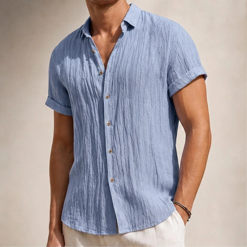 Esmond Short-Sleeve Linen Shirt - Blue - men's shirt - Brondals - Image 2