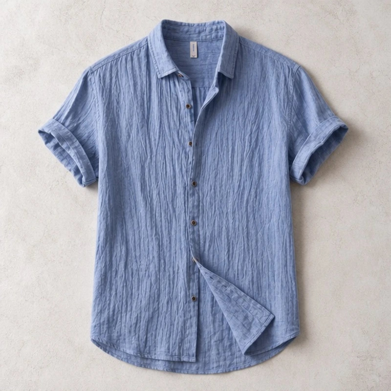 Esmond Short-Sleeve Linen Shirt - Blue - Shirt - Brondals - Image 1