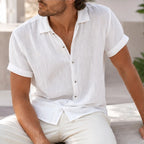 Esmond Short-Sleeve Linen Shirt - White - cotton linen blend - Brondals - Image 4