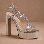 Eugenie Leaf Detail Heels - Silver - heels - Brondals - Image 2