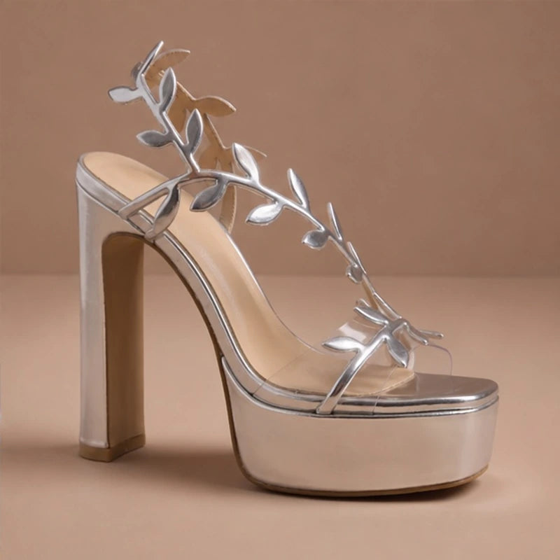 Eugenie Leaf Detail Heels - Silver - heels - Brondals - Image 2