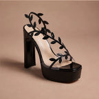 Eugenie Leaf Detail Heels - Black - chunky heel - Brondals - Image 3