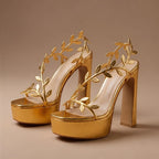 Eugenie Leaf Detail Heels - Gold - Shoes - Brondals - Image 1