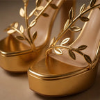 Eugenie Leaf Detail Heels - Gold - heels - Brondals - Image 2