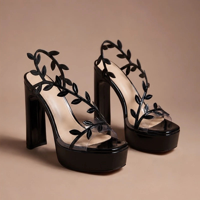 Eugenie Leaf Detail Heels - Black - Shoes - Brondals - Image 1