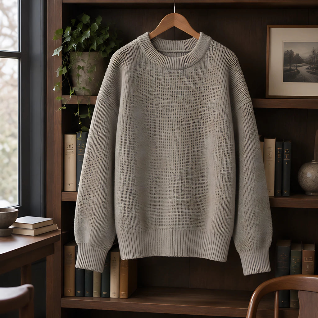 Ezra Men's Rib-Knit Crewneck Sweater - Gray - Clothing > Tops > Crewneck Sweaters - Brondals - Image 2