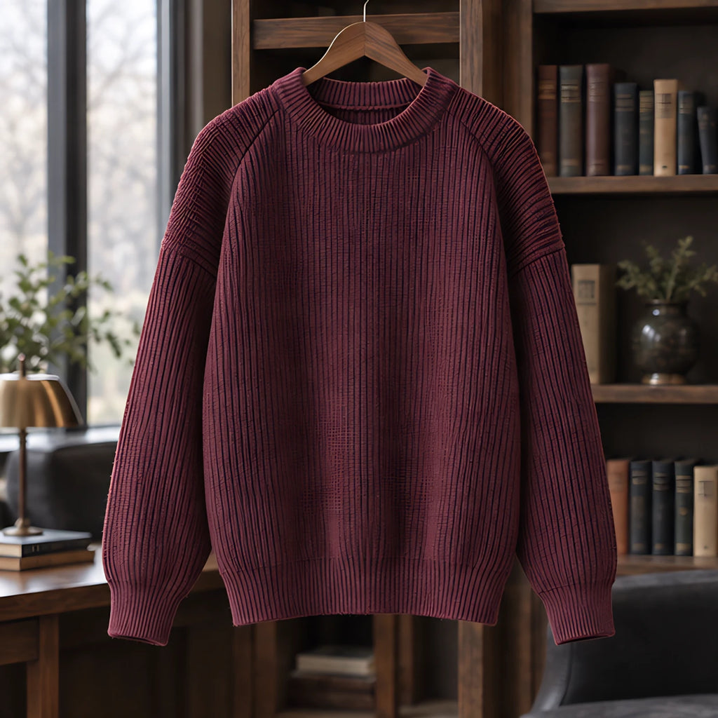 Ezra Men's Rib-Knit Crewneck Sweater - Burgundy - Clothing > Tops > Crewneck Sweaters - Brondals - Image 2