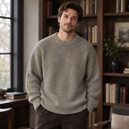 Ezra Men's Rib-Knit Crewneck Sweater - Gray - Clothing > Tops > Crewneck Sweaters - Brondals - Image 1