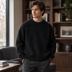 Ezra Men's Rib-Knit Crewneck Sweater - Black - Clothing > Tops > Crewneck Sweaters - Brondals - Image 1