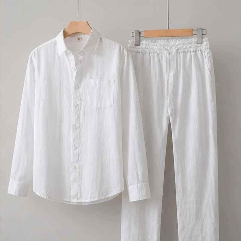 Falkner Relaxed Shirt and Trouser Set - White / White - Outfit Set - Brondals - Image 1