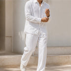 Falkner Relaxed Shirt and Trouser Set - White / White - linen set - Brondals - Image 2