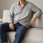 Falkner Relaxed Shirt and Trouser Set - Grey / Blue - linen set - Brondals - Image 2