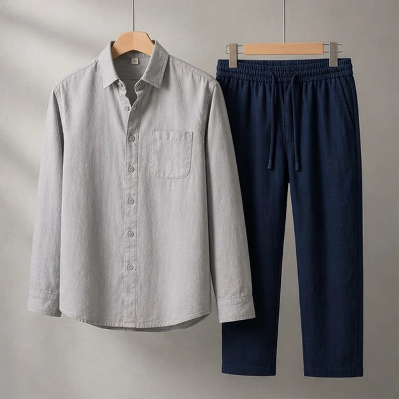 Falkner Relaxed Shirt and Trouser Set - Grey / Blue - Outfit Set - Brondals - Image 1
