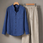 Falkner Relaxed Shirt and Trouser Set - Blue / Beige - Outfit Set - Brondals - Image 1