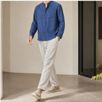 Falkner Relaxed Shirt and Trouser Set - Blue / Beige - linen set - Brondals - Image 2