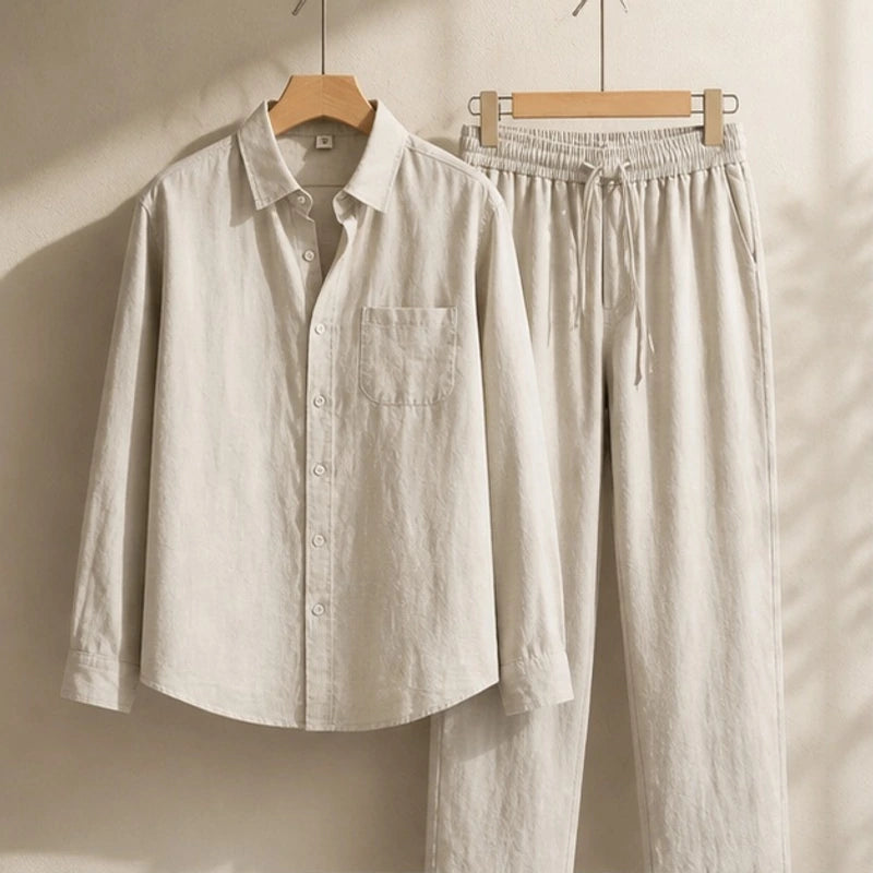 Falkner Relaxed Shirt and Trouser Set - Beige / Beige - Outfit Set - Brondals - Image 1