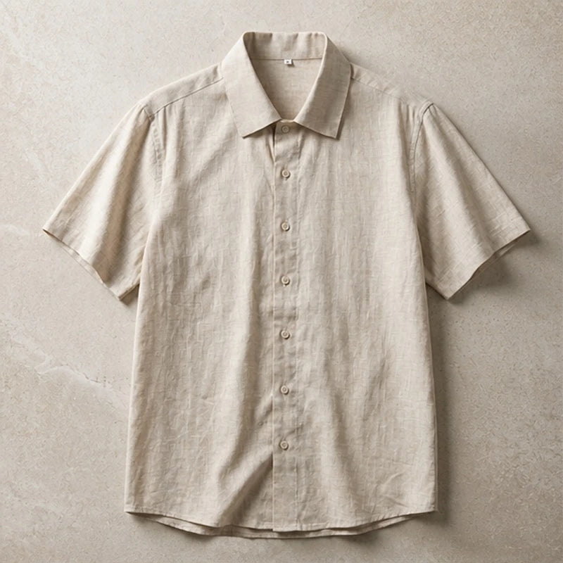 Farley Linen Short-Sleeve Shirt - Beige - Shirt - Brondals - Image 1