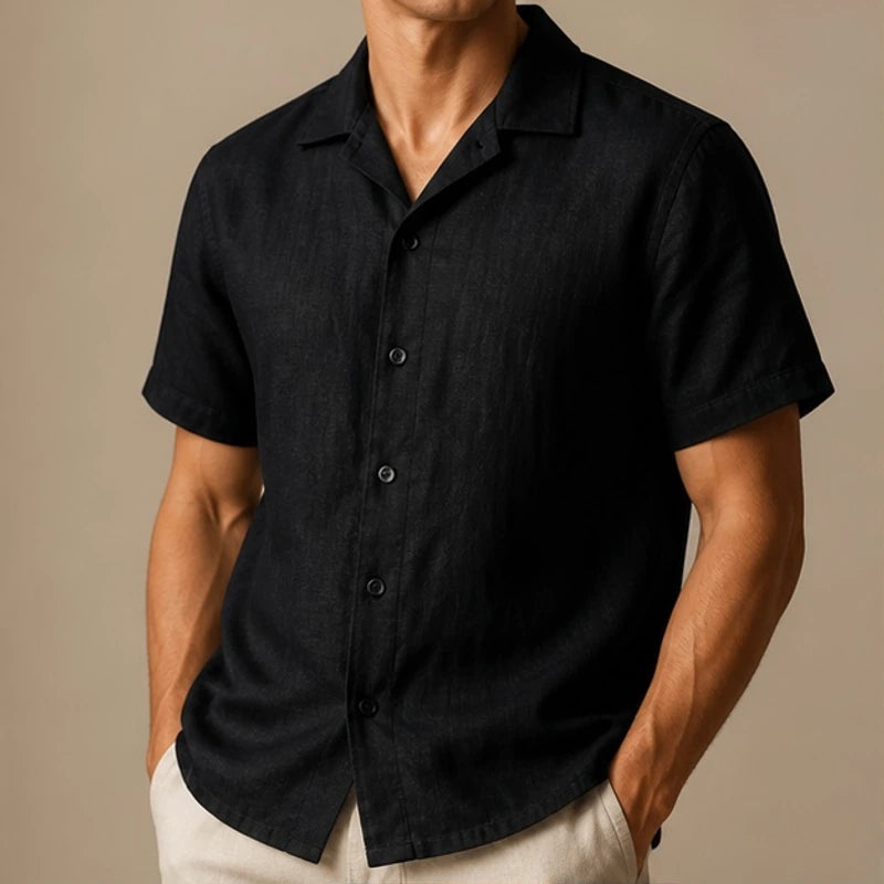 Farley Linen Short-Sleeve Shirt - Black - men's shirt - Brondals - Image 2
