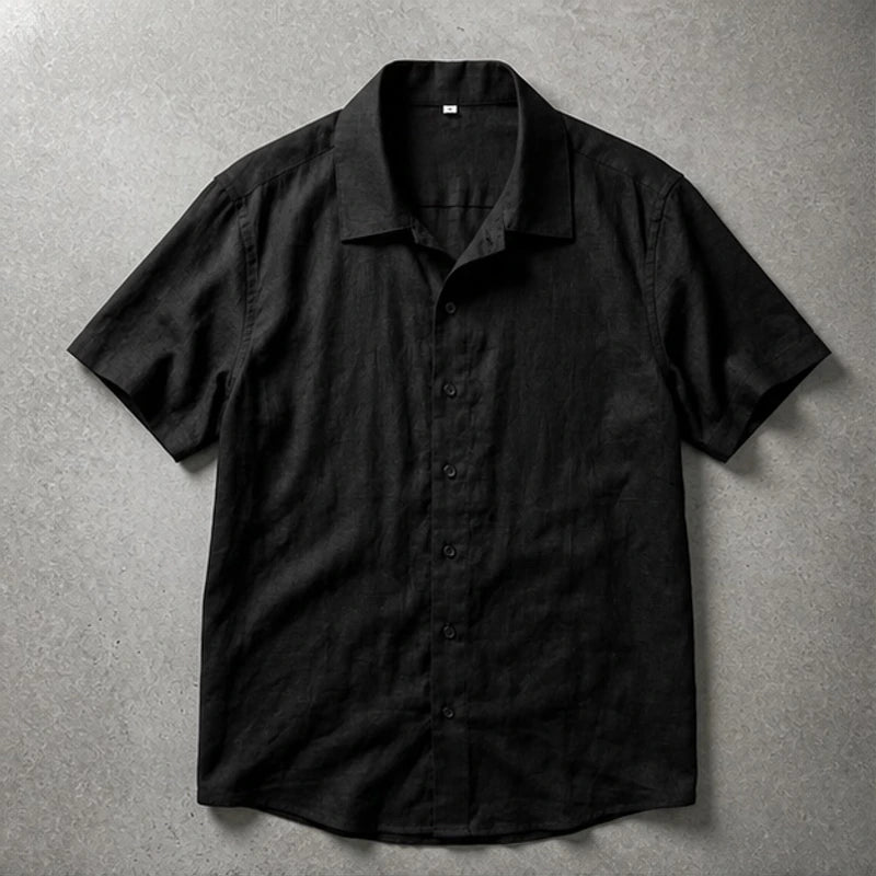 Farley Linen Short-Sleeve Shirt - Black - Shirt - Brondals - Image 1