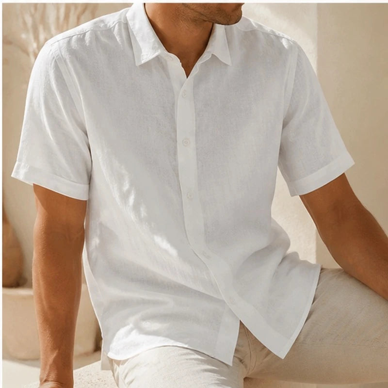 Farley Linen Short-Sleeve Shirt - White - linen shirt - Brondals - Image 3