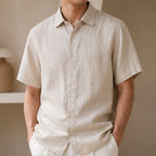 Farley Linen Short-Sleeve Shirt - Beige - men's shirt - Brondals - Image 2