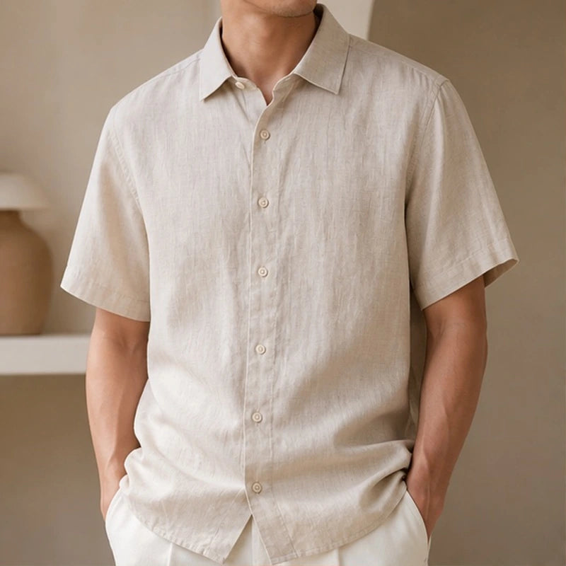 Farley Linen Short-Sleeve Shirt - Beige - men's shirt - Brondals - Image 2