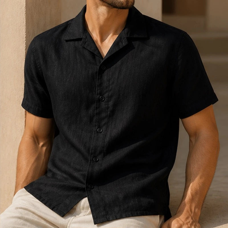 Farley Linen Short-Sleeve Shirt - Black - linen shirt - Brondals - Image 3