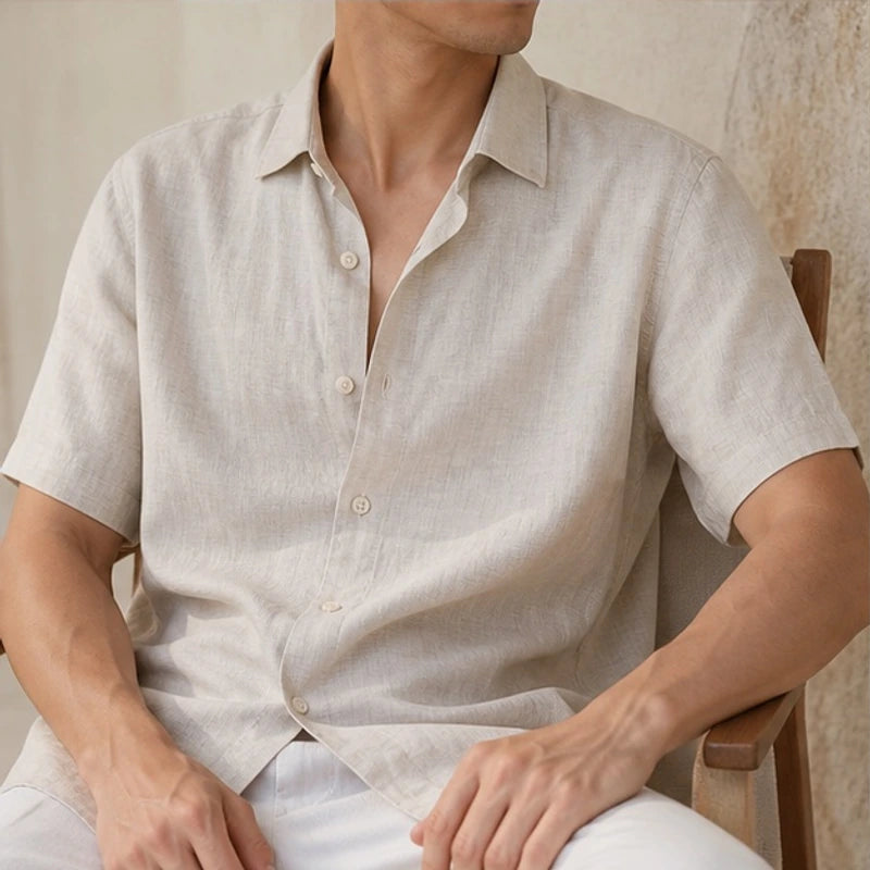 Farley Linen Short-Sleeve Shirt - Beige - linen shirt - Brondals - Image 3