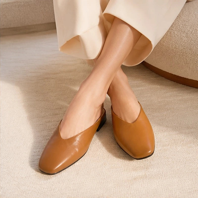 Fenna Low-Cut Leather Mule Flats - Brown - apparel - Brondals - Image 2