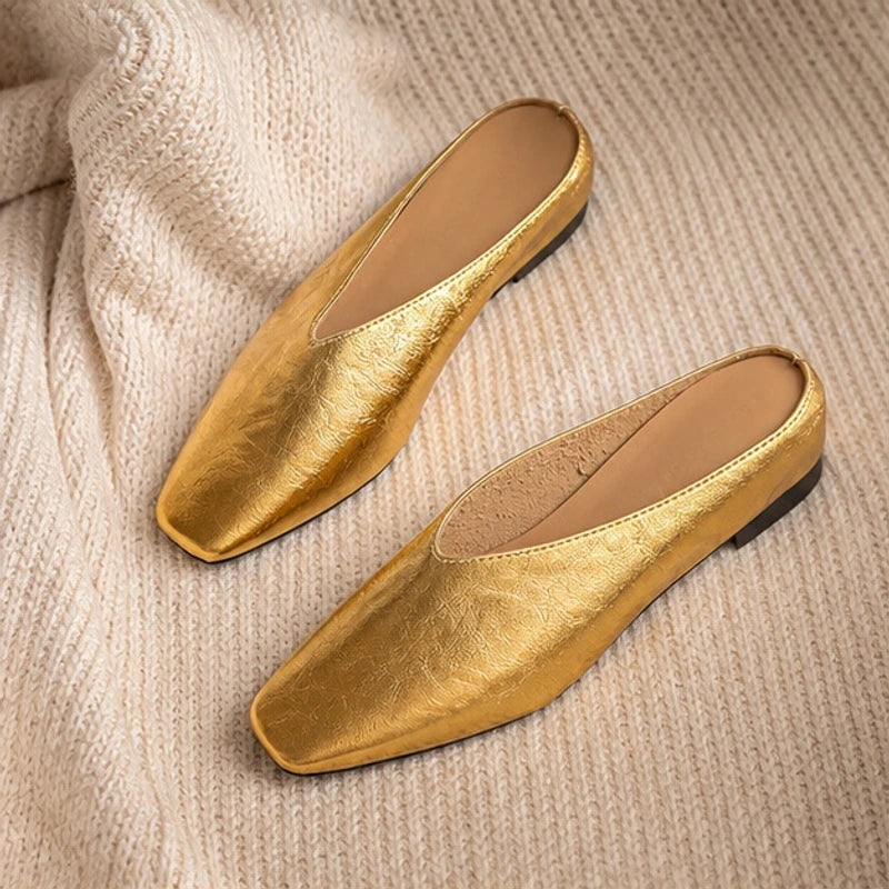 Fenna Low-Cut Leather Mule Flats - Gold - Footwear > Flats > Mule Flats - Brondals - Image 1