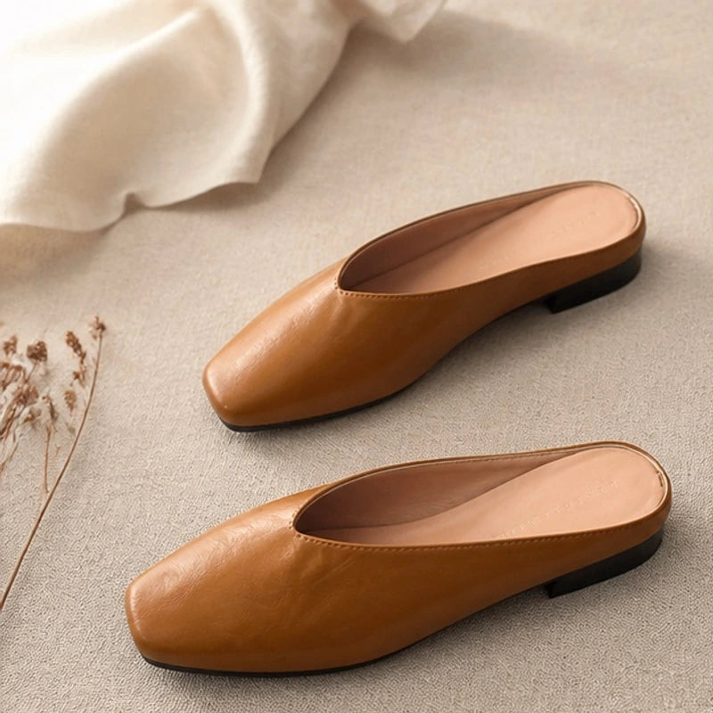 Fenna Low-Cut Leather Mule Flats - Brown - Footwear > Flats > Mule Flats - Brondals - Image 1