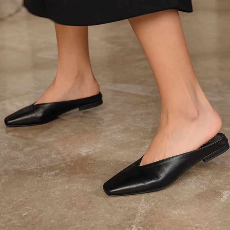 Fenna Low-Cut Leather Mule Flats - Black - apparel - Brondals - Image 2