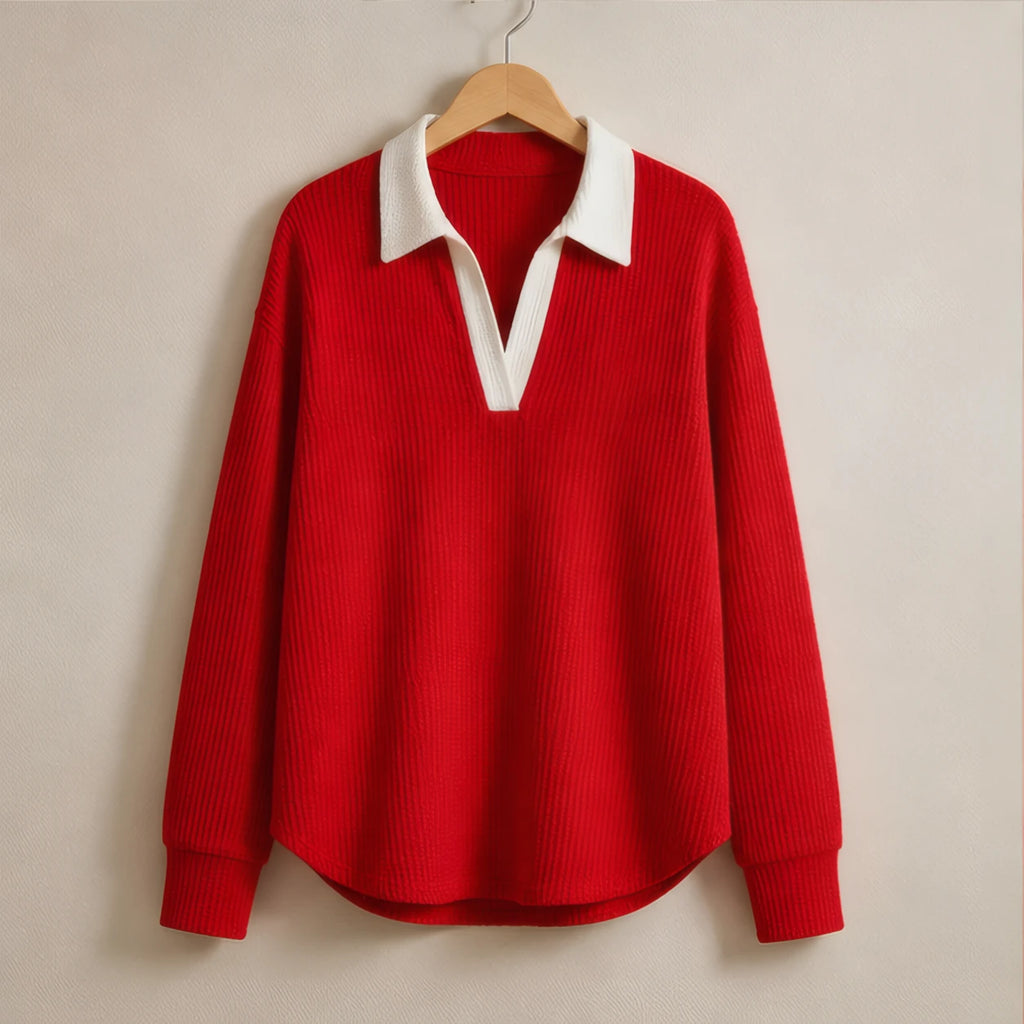 Fiora Long Sleeve Polo Shirt - Red - Department: Women - Brondals - Image 3