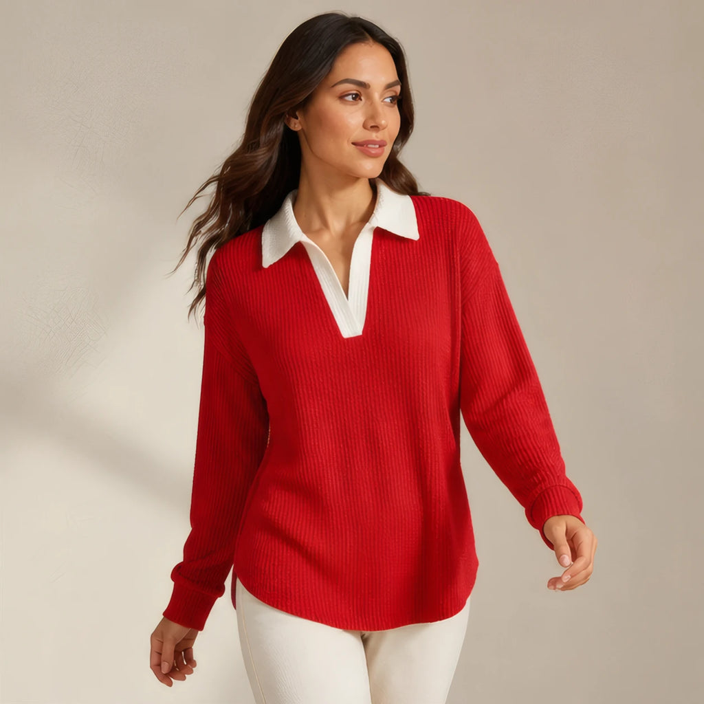 Fiora Long Sleeve Polo Shirt - Red - Catalog Group: Clothing - Brondals - Image 2