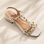 Fiorella Studded T-Strap Sandal - Cream - Sandals - Brondals - Image 1