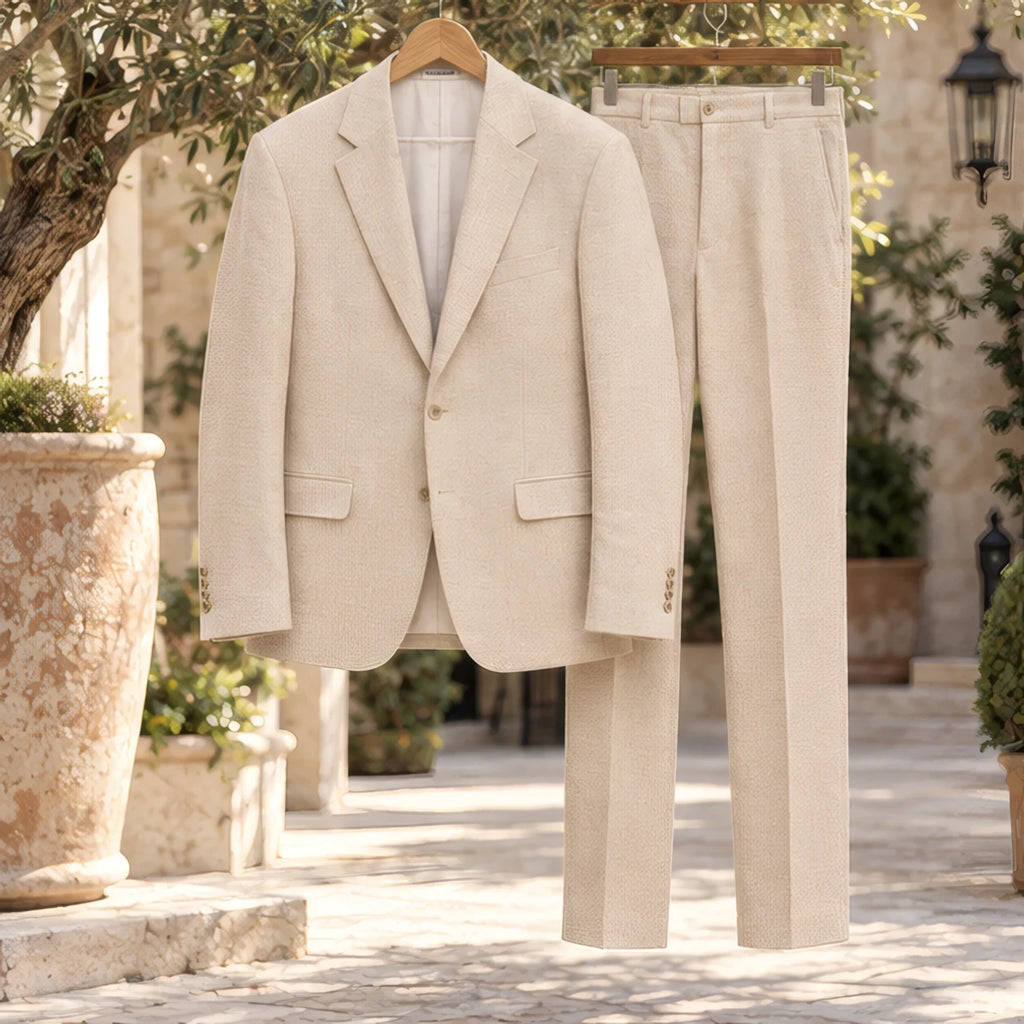 Fitzgerald Men's Smart Casual Blazer and Trouser Set - Beige - casual chic - Brondals - Image 3