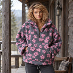 Florentina Women's Floral Sherpa Pullover - Pink - Clothing > Tops > Fleece Pullovers - Brondals - Image 1