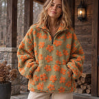 Florentina Women's Floral Sherpa Pullover - Orange - Clothing > Tops > Fleece Pullovers - Brondals - Image 1