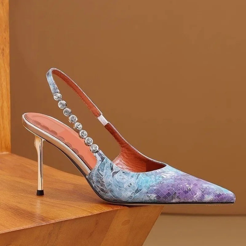 Stilettos de tiras traseras de cristal florentino