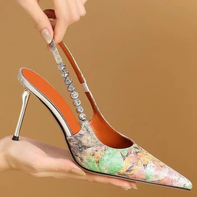 Stilettos de tiras traseras de cristal florentino