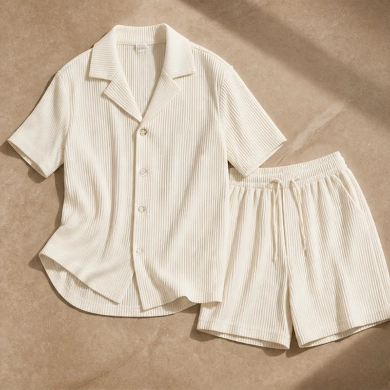 Gable Textured Short Sleeve Resort Set - White - Outfit Set - Brondals - Image 1