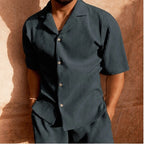 Gable Textured Short Sleeve Resort Set - Dark Grey - men's resort set - Brondals - Image 2