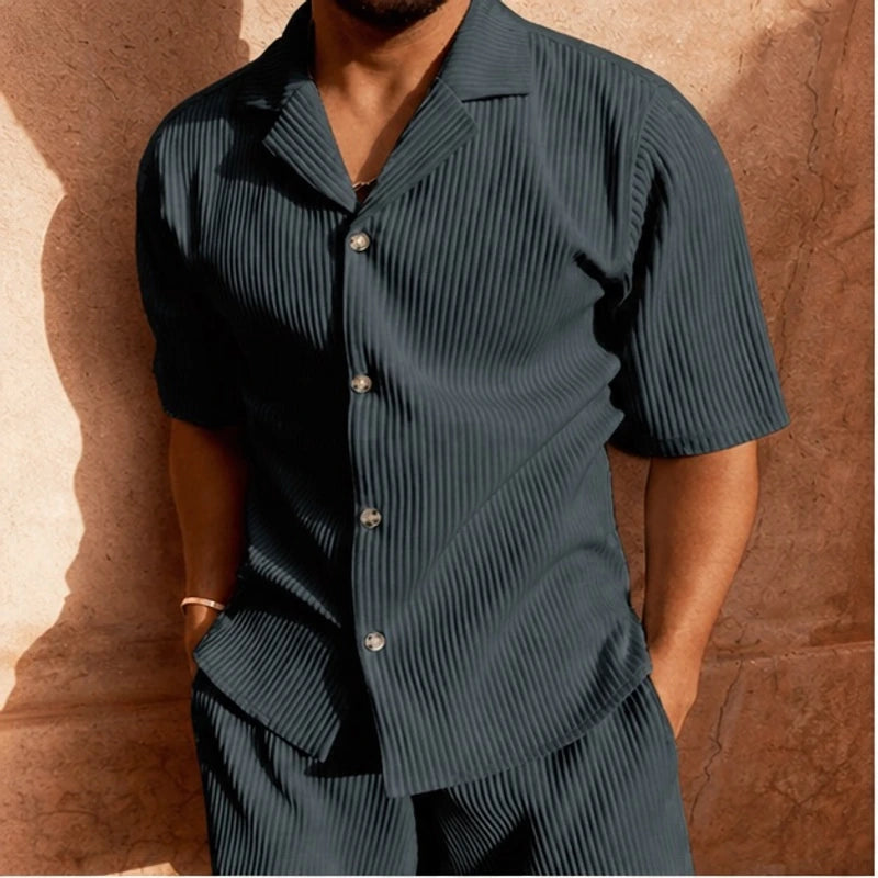 Gable Textured Short Sleeve Resort Set - Dark Grey - men's resort set - Brondals - Image 2