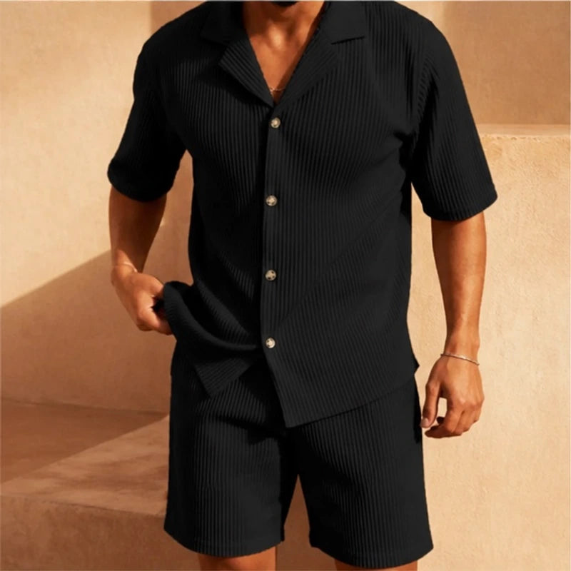 Gable Textured Short Sleeve Resort Set - Black - men's resort set - Brondals - Image 2