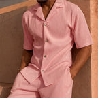 Gable Textured Short Sleeve Resort Set - Pink - men's resort set - Brondals - Image 2