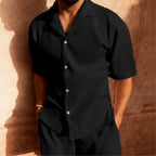 Gable Textured Short Sleeve Resort Set - Black - Outfit Set - Brondals - Image 1