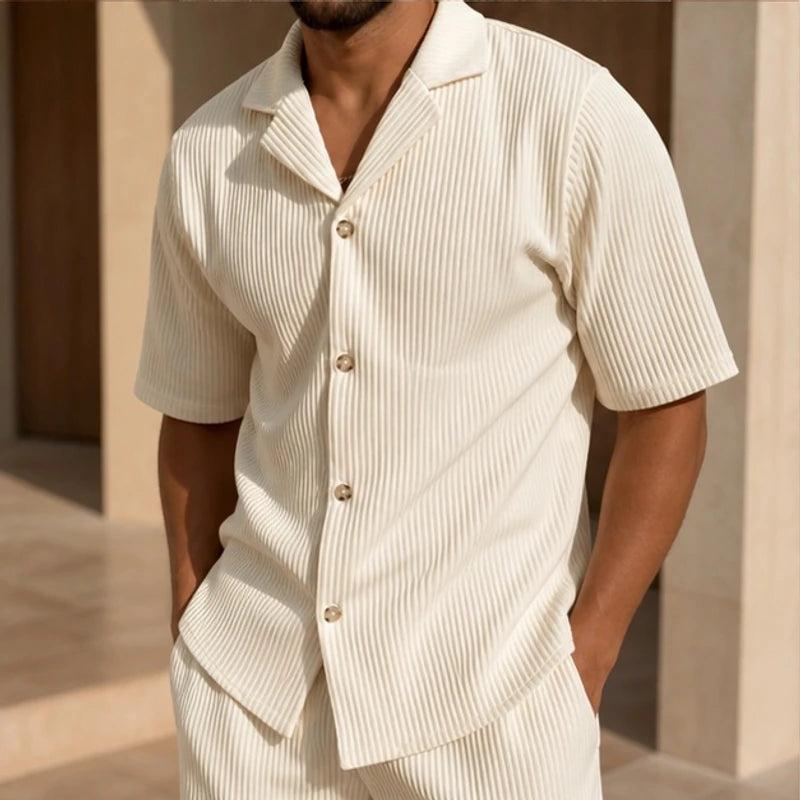 Gable Textured Short Sleeve Resort Set - White - outfit set - Brondals - Image 3